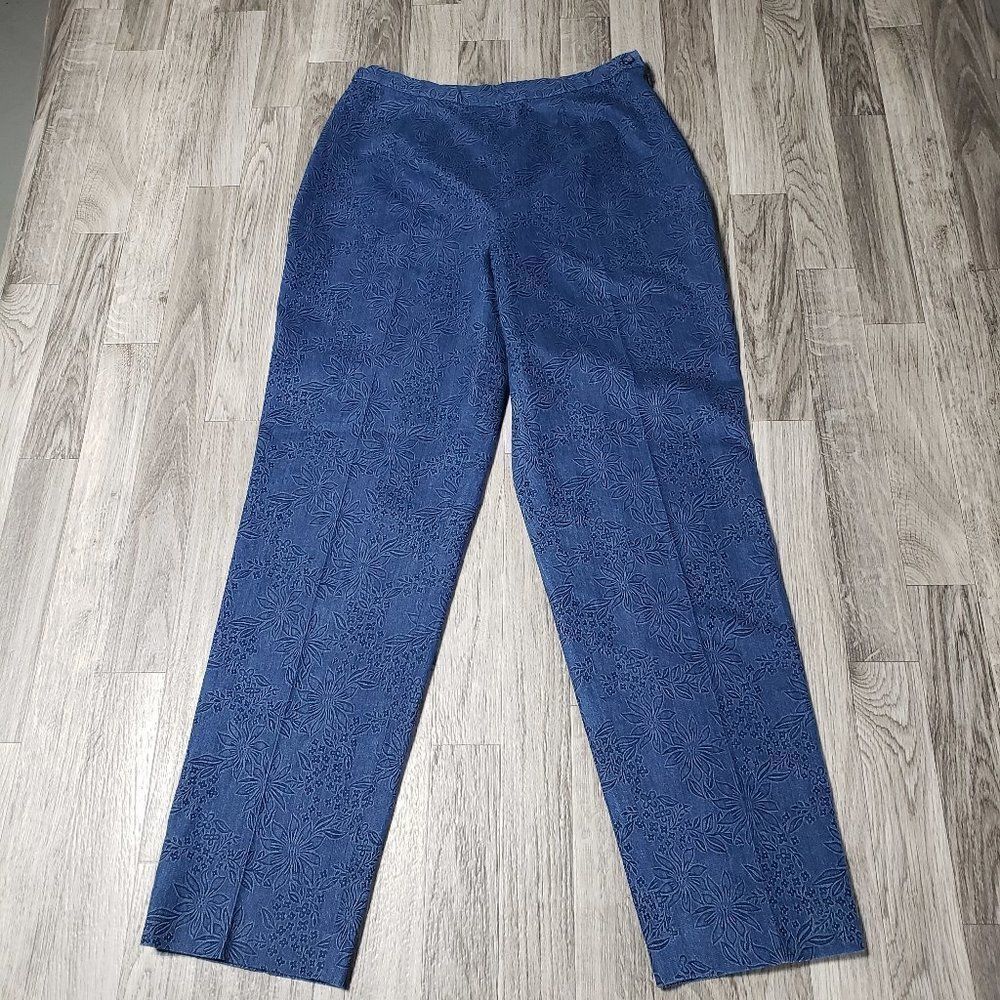 British Khaki Blue Floral Pants Trousers Size 10